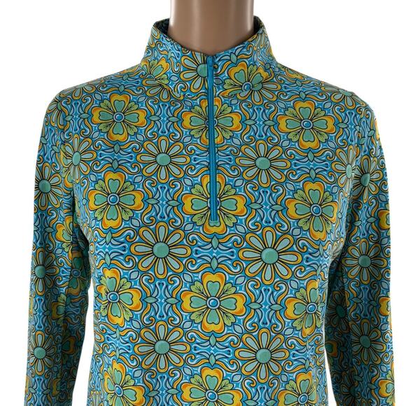IBKUL Scarlet Turquoise Floral Print Quarter Zip Long Sleeve Top - Picture 4 of 12